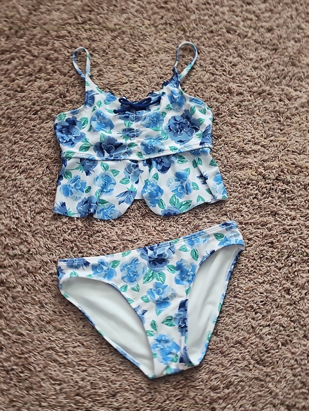 Girls Blue Floral Two-Piece Swim Set